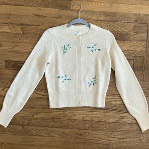 Aerie Cream Cardigan with Green Floral Embroidery